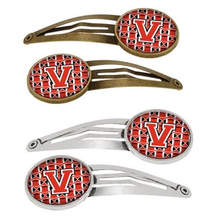 CAROLINES TREASURES Letter V Football Scarlet and Grey Barrettes Hair Clips, Set of 4, 4PK CJ1067-VHCS4